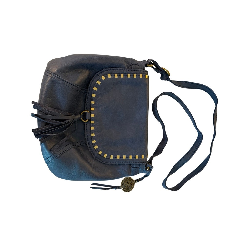The Sak Serrano Navy Blue Leather Crossbody Bag Studded Tassel Boho PO-14923-CV